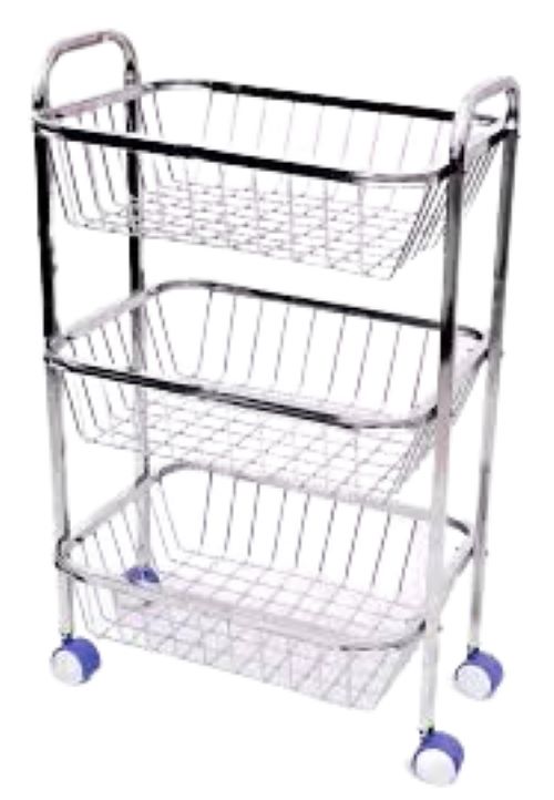 Royal Crockery Hub Stainless Steel 3 Vegetable Rack Trolley 40 x 29.7 x 10 cm