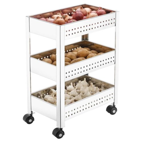 Stainless Steel 3 Shelves Vegetable Rack Trolley 60 x 40 x 90 cm