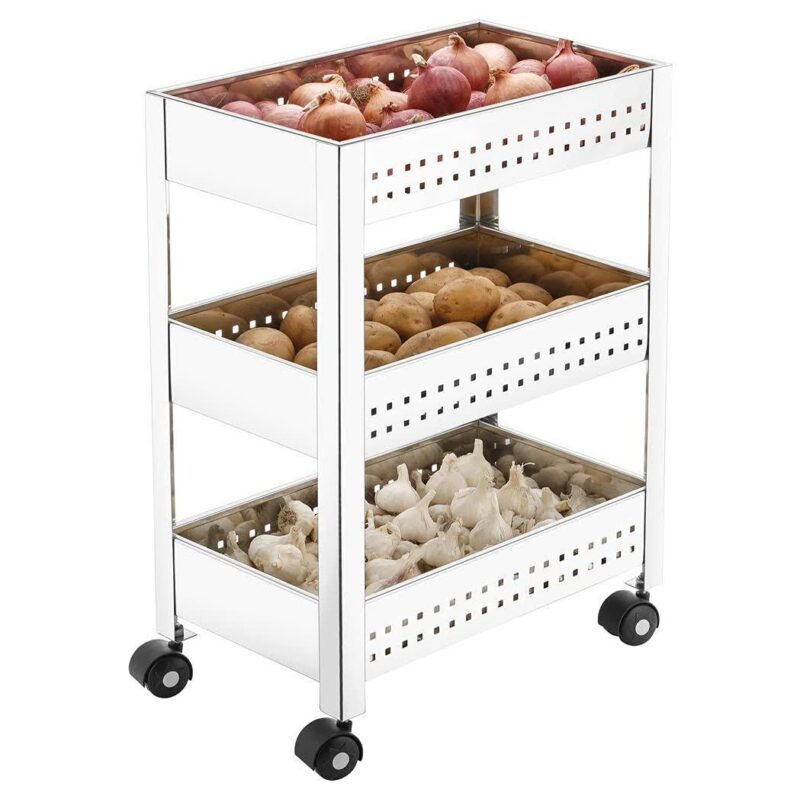 Stainless Steel 3 Shelves Vegetable Rack Trolley 60 x 40 x 90 cm