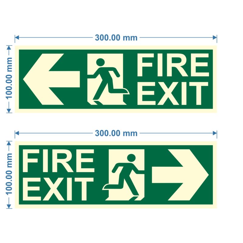 Being Safe Direction Signages 100 x 300 mm Adhesive and Wall Mount Photoluminescent & Sunboard 3m