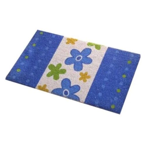 Printed Rectangular Coir Anti Slip Doormat 24 x 14 inch White and Blue