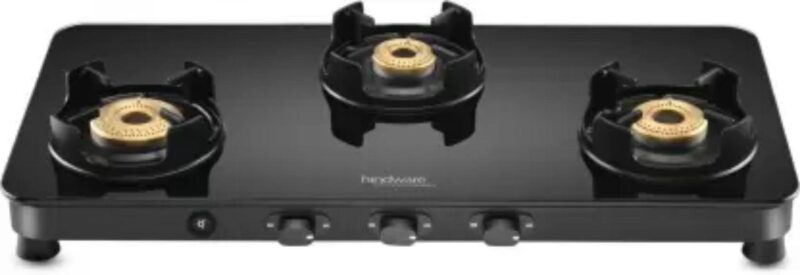 Hindware Alverio AI Black 3 Burners Glass Cooktop