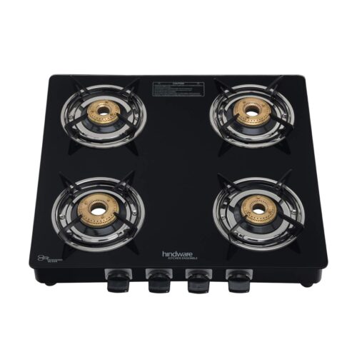 Hindware Verona Plus 80 Black 4 Burners Glass Cooktop