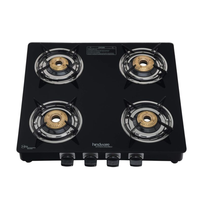 Hindware Verona Plus 80 Black 4 Burners Glass Cooktop
