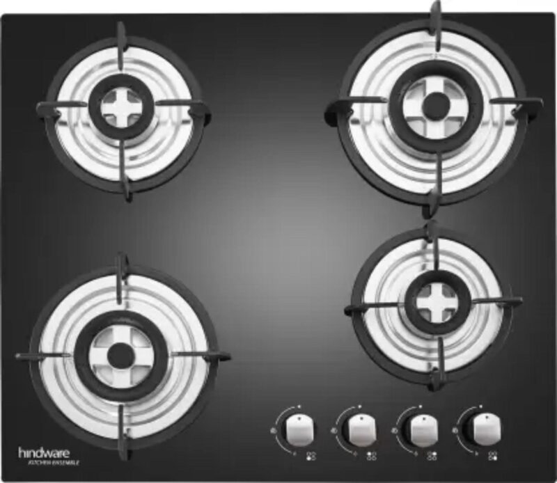Hindware Sara Plus 60 Black 4 Burners Glass Cooktop