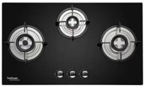 Hindware Ella Plus 75 Black 3 Burners Glass Cooktop
