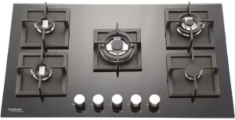 Hindware Aster 86 Gas Hob Black 5 Burners Glass Cooktop