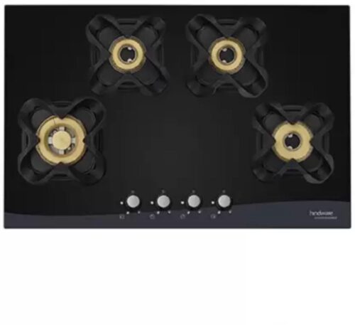 16353-632_image_0.jpg Hindware Aster 80 Gas Hob Black 4 Burners Glass Cooktop