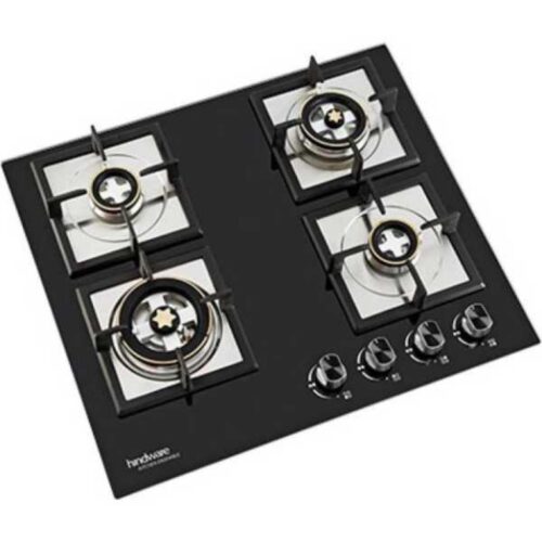 Hindware Aster 60 Gas Hob Black 4 Burners Glass Cooktop