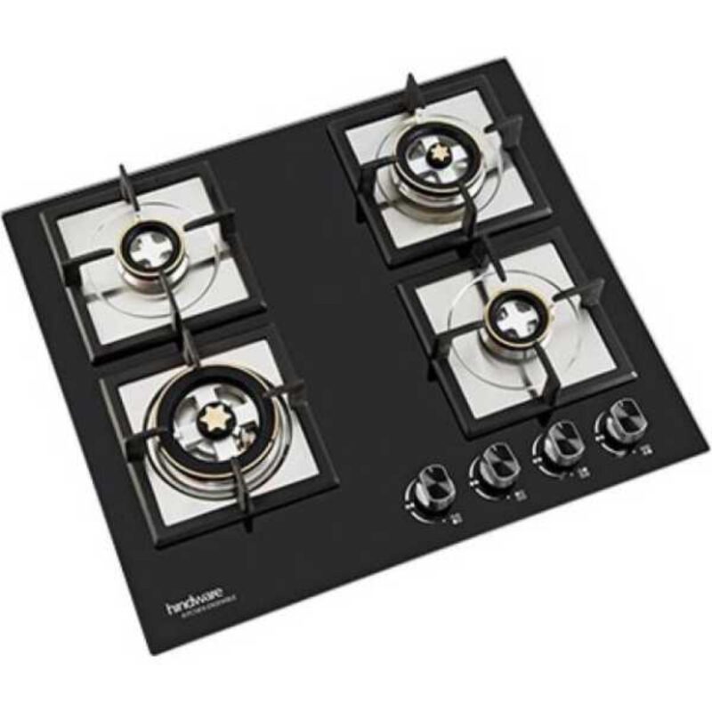 Hindware Aster 60 Gas Hob Black 4 Burners Glass Cooktop