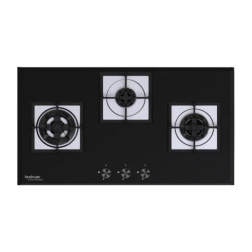 Hindware Aster 78 Gas Hob Black 3 Burners Glass Cooktop