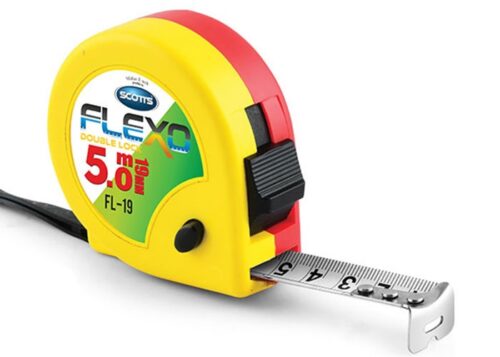 SCOTTS 19 mm Steel Measuring Tapes Flexo Double Lock 5 m Red and Yellow
