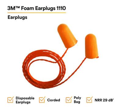 3M Polyurethane Earplugs M Corded 1110