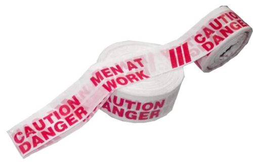 16263-413_image_0.jpg 75 mm Non Adhesive Polyethylene Warning Tape 50 - 200 micron Red and White