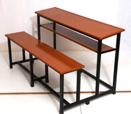 16310-124_image_0.jpg Wooden & Iron 3 Seater Student Bench Desk