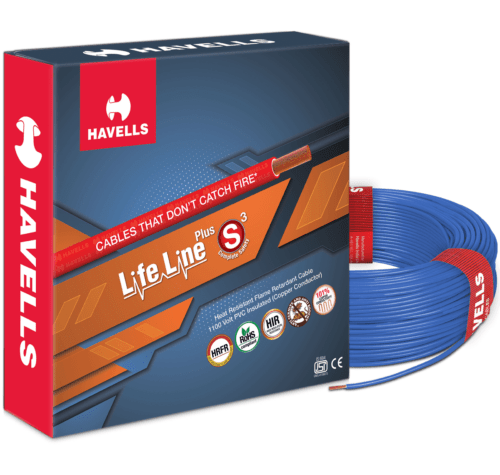HAVELLS 0.5 sqmm Life Line Plus S3 HRFR Electric Wire Blue 90 m