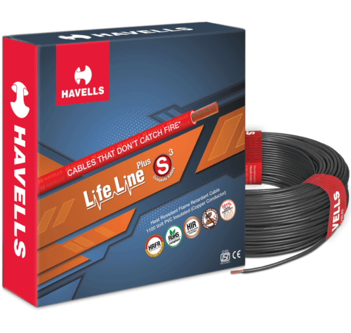 HAVELLS 0.5 sqmm Life Line Plus S3 HRFR Electric Wire Black 90 m