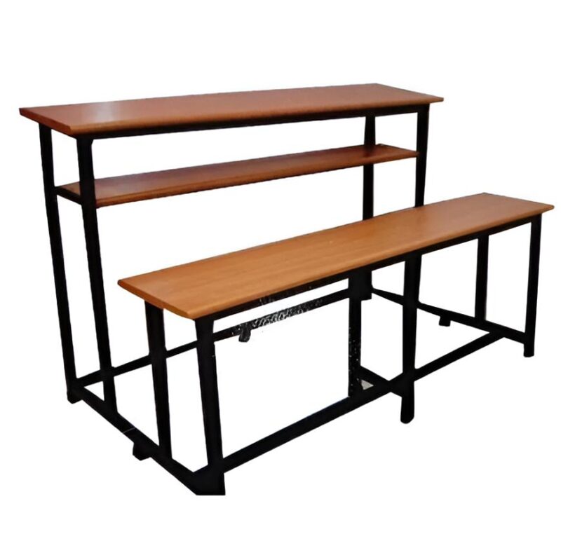 Wooden and Metal 3 Seater Student Bench Desk