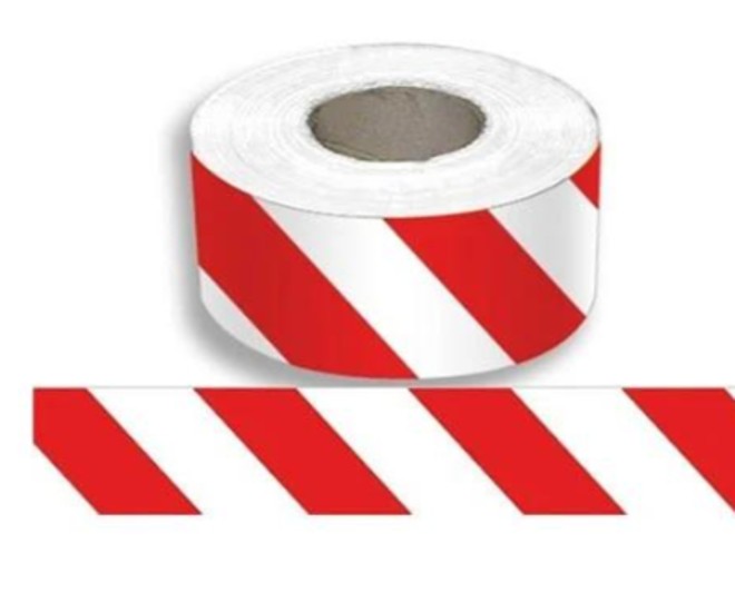17163-2193_image_0.jpg 150 mm Adhesive PVC Warning Tape 60 micron Red and White