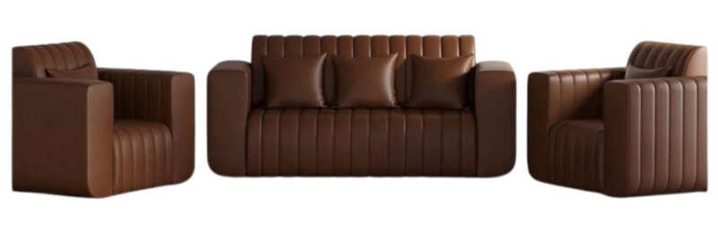 AS Leatherette 4 Seater Brown Sofa Set
