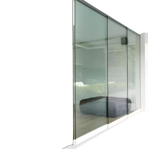17285-830_image_0.jpg MATRIX Single Row Twin Rollers Frameless Glass Sliding System FGSS02 Aluminium Alloy