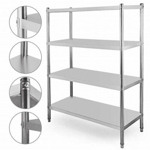 17373-1193_image_0.jpeg GOYAL Stainless Steel Free Standing 4 Industrial Racks 72 inch 36 x 12 inch
